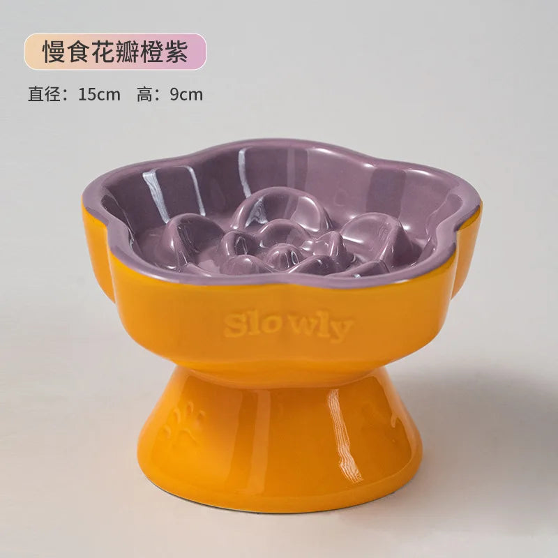 Pet Slow Feeders Food Bowl High Footed Ceramic Cat Bowl