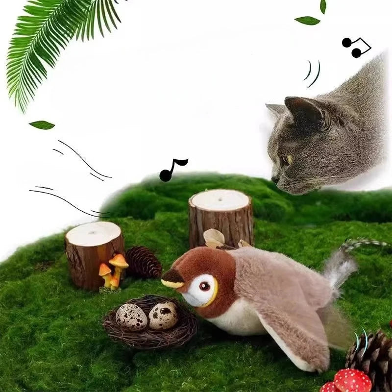 Electric Simulated Bird Cat Plush Toy Feather Interactive Squeaky