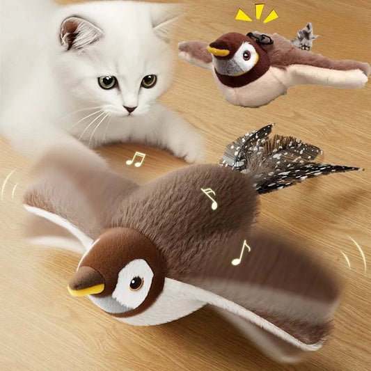 Electric Simulated Bird Cat Plush Toy Feather Interactive Squeaky