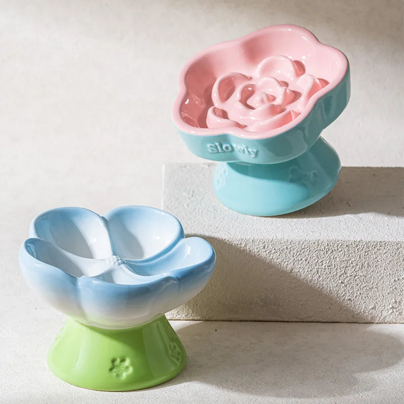 Pet Slow Feeders Food Bowl High Footed Ceramic Cat Bowl
