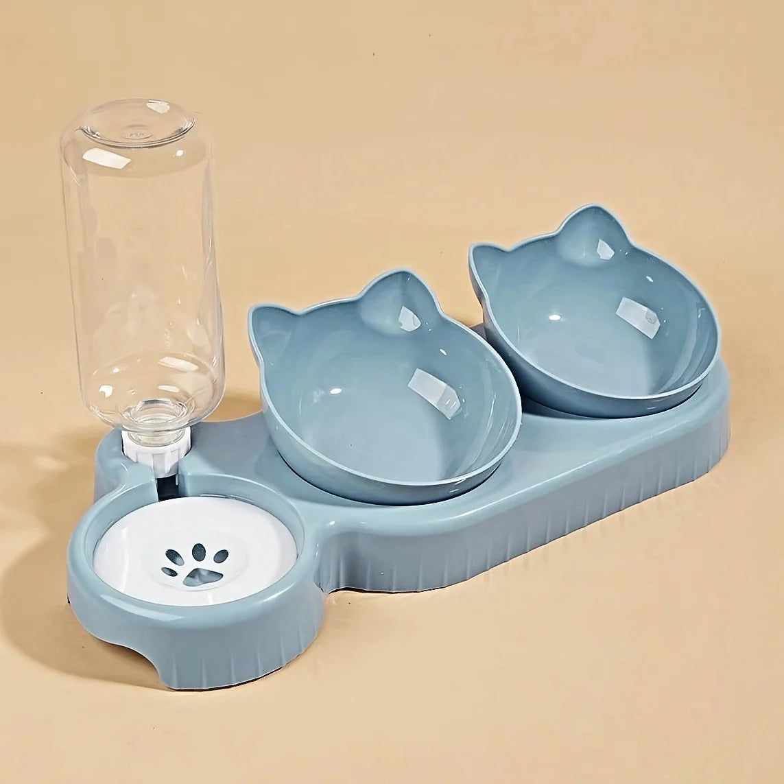 Pet Bowls With Water Feeder, 3 In 1 Ear Design Tilted Cat