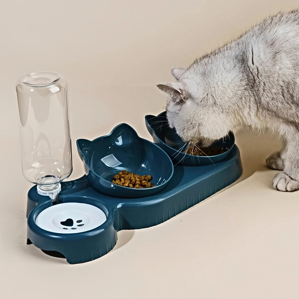 Pet Bowls With Water Feeder, 3 In 1 Ear Design Tilted Cat