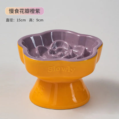 Pet Slow Feeders Food Bowl High Footed Ceramic Cat Bowl