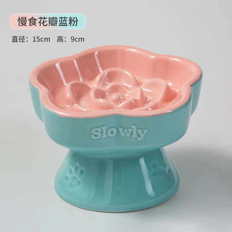 Pet Slow Feeders Food Bowl High Footed Ceramic Cat Bowl