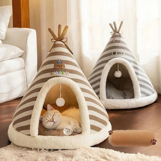 Self Warming Cat Bed Winter Warm Plush Tent House