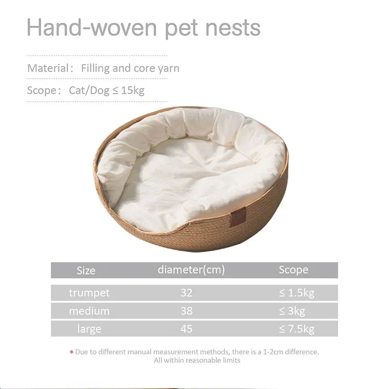 Pet Bed Soft Cat Kennel Dog Beds Sofa Bamboo Weaving