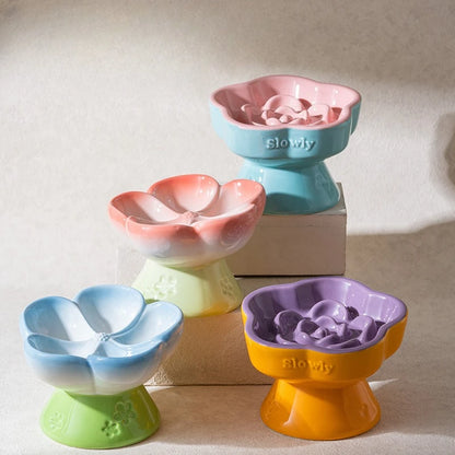 Pet Slow Feeders Food Bowl High Footed Ceramic Cat Bowl