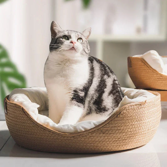 Pet Bed Soft Cat Kennel Dog Beds Sofa Bamboo Weaving