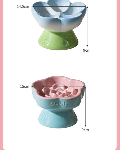 Pet Slow Feeders Food Bowl High Footed Ceramic Cat Bowl