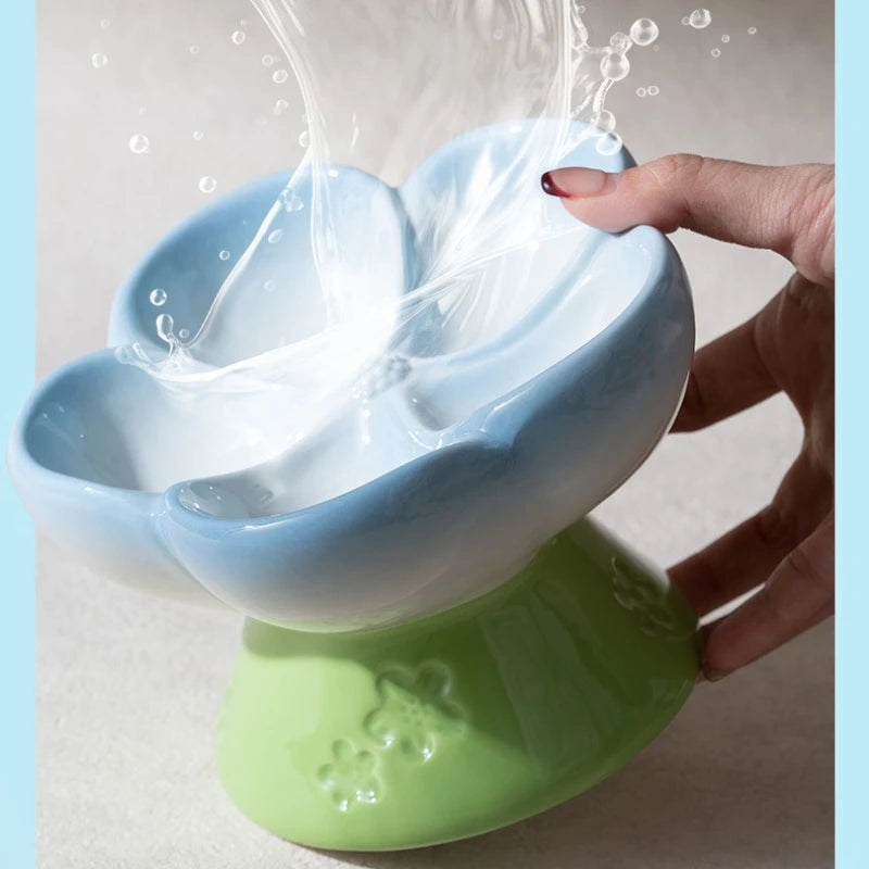 Pet Slow Feeders Food Bowl High Footed Ceramic Cat Bowl